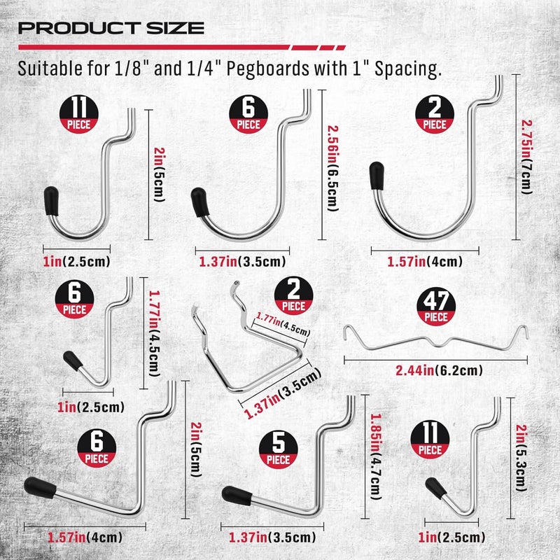 SEDY Ultimate 121-Piece Pegboard Hooks Set, Pegboard Accessories with Metal Hooks, Durable Peg Board Organizer Accessories, Pegboard Bins, Peg Board Tool Utility Hooks - Image 4